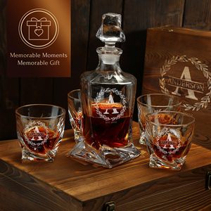 Bộ quà tặng đá làm lạnh rượu whisky có logo tùy chỉnh, bình rượu whisky 26oz và ly Old Fashioned trong hộp quà gỗ - Product Image 4