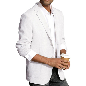 <span class=keywords><strong>Blazer</strong></span> Casual da <span class=keywords><strong>Uomo</strong></span> Monopetto con Risvolto a Revers, in Misto Lino <span class=keywords><strong>Beige</strong></span>, per Abbigliamento Business Smart-Casual - Product Image 3