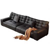 Sofá de Tres Plazas de Estilo Italiano Minimalista en Cuero Ecológico, Modelo Black Bear con Esponja de Alta Resiliencia, Ideal para Salas de Estar Pequeñas