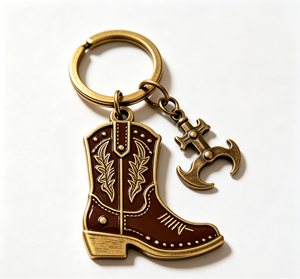<b>Custom</b> Logo Metal Enamel Cowboy Boot <b>Keychain</b> Vintage Alloy Keyring Souvenir Pendant for Gift and Promotion - Product Image 2