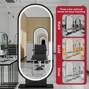 Professioneller Moderner LED-Standspiegel Doppelseitig Gold Friseursalon-Möbel Styling-Barbier-Salon Haarspiegel-Station - Product Image 6