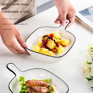 Plat de cuisson minimaliste en céramique <span class=keywords><strong>blanche</strong></span> avec poignée, plat à steak côtelé moderne, plat de cuisson carré pour la cuisine et la table à manger - Product Image 5