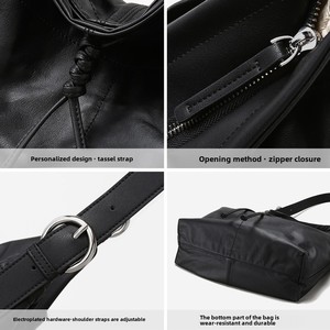 Nuevo bolso de mano de gran capacidad de piel de vaca auténtica de primera capa para mujer, bolsos de hombro con cremallera y borla con lazo para mujer - Product Image 3