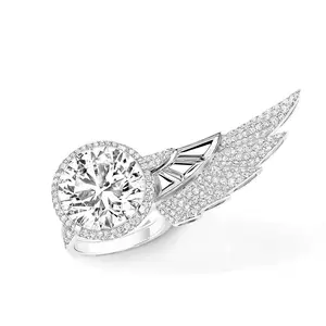 925 Silver & Gold Plated High Carbon Diamond White G Feather Ring Ancient Egyptian Element Set for Party Jewelry Use