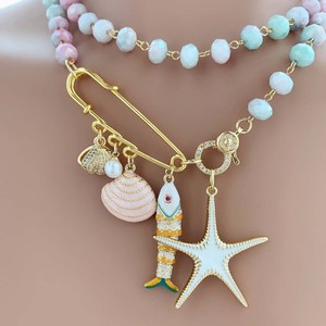 TK-C356 Collier <span class=keywords><strong>fantaisie</strong></span> bohème à <span class=keywords><strong>perles</strong></span> de cristal double couche pour femme avec grand pendentif épinglette coquillage marin et poisson pour les vacances d'été - Product Image 4