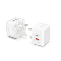 Chargeur rapide GaN PD 20W à double port, adaptateur mural avec prise UK, protection contre les surtensions OVP, certifié CE UKCA pour téléphones mobiles