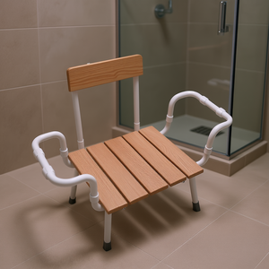 Asiento de Baño Ajustable de Madera de Alerce con Respaldo, Marco Blanco, 36 cm de Longitud, Equipo de Seguridad para Baño - Product Image 3