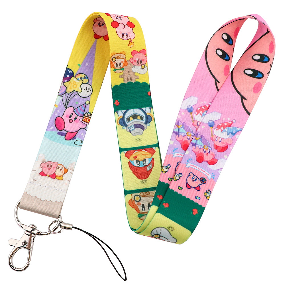 Phone Neck Lanyards Accessories Lovely Cartoon Kirby Lanyard Wholesale Custom ID Name Card Case Cover Satin Lanyards Gifts Image 5