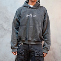 Hoodie unisexe personnalisé style streetwear, effet vieilli, délavé à l'acide, patchwork, logo brodé, couleur au choix, 100% coton