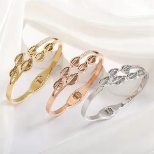 Summer Mini Leaf 18K Pvd Gold Plated Stainless Steel Fine Fashion Jewelry Bangles Bracelets for Women Wholesale 2024