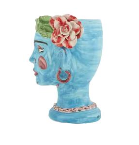 Jarrón de cerámica siciliano italiano hecho a mano, jarrón de flores con cabeza de señora esmaltada bonita para decoración del hogar, forma personalizada - Product Image 1