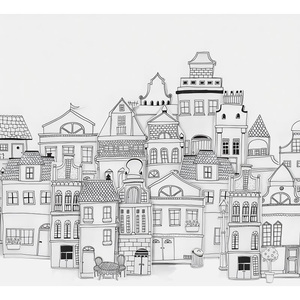 Papier peint mural personnalisé style Art déco noir et blanc, motif ville européenne, <span class=keywords><strong>maison</strong></span> de rue - Product Image 6