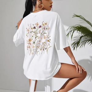 Camisetas cómodas de algodón con estampado de racimos de flores hermosas para mujer, camisetas informales transpirables suaves de manga corta, ropa de calle holgada - Product Image 1