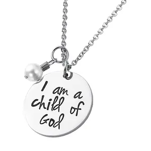 Christian Charm Jewelry with Pearl"I Am a Child of God" Gift for Young Girls & Teens Stainless Steel Pendant Necklace