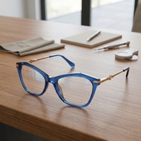 Montures de lunettes optiques œil-de-chat en acétate pour femmes, branches métalliques, accent diamant, pour lecture et utilisation sur ordinateur