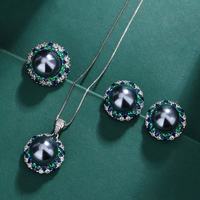 Conjunto de Joyería de Lujo con Perla Negra Tahitiana y Piedras Preciosas Variadas, Collar con Colgante Halo de Plata de Ley 925 con Circonitas, Pendientes y Anillo para Mujer