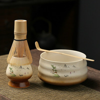 Kingze Vintage Matcha Tools Kit 4 pièces Bambou Matcha Fouet Céramique Chawan Japanese Essential Matcha Bowl Set