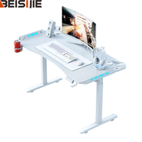 Bureau de jeu ergonomique réglable Beisijie, bureau d'ordinateur électrique RGB, bureau de jeu, table blanche