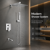 Ensemble de douche mural carré dissimulé à trois fonctions avec douchette à main et robinet chaud/froid pour salle de bain d'hôtel