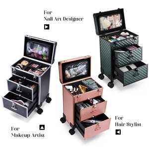 Large <b>Makeup</b> Rolling <b>Case</b> Professional Trolley <b>Case</b> with Drawers & Small <b>Makeup</b> Bag Portable Beauty Organizer Cart Storage Box - Product Image 2