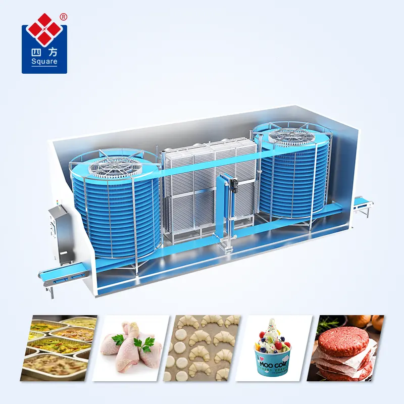 Máquina de congelación rápida SQUARE congelada de camarones de carne congelada IQF congelador de doble espiral a la venta