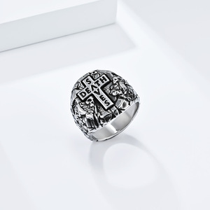 Cross-border best-selling retro-style cross <b>titanium</b> steel <b>ring</b> for men, stone pattern, unique punk hip-hop jewelry. - Product Image 3