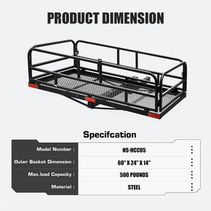 Directo de fábrica Heavy Duty 500lbs Plegable Trasero 60x24x14 Pulgadas Montaje de enganche Portador de carga Nuevo diseño Rieles laterales altos para SUV Van - Product Image 2