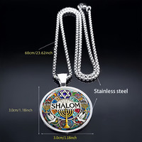 Collier pendentif Shalom en acier inoxydable pour hommes et femmes, étoile juive ronde en argent, Menorah, colombe, bijoux religieux