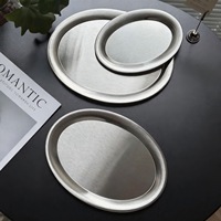 Koreaanse stijl roestvrijstalen serveerschaal, moderne ovale dessertbord voor café, cake, snack, fruitpresentatie, commercieel serviesgoed