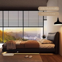 Lit flottant à suspension en cuir véritable italien minimaliste avec cadre en bois massif, design direct usine YJ-230, simple 15m, double 18m