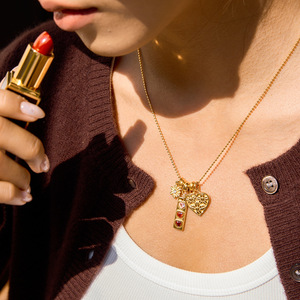 สร้อยคอจี้รูปหัวใจสแตนเลสประดับเพชรเทียมรูปดอกเดซี่สีทองสำหรับผู้หญิงเป็นของขวัญเครื่องประดับ - Product Image 2