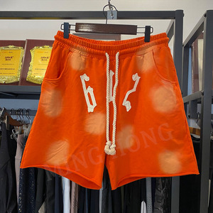 OEM French Terry Sticker Embroidery Drawstring Belt Sun Faded Washed Shorts pour hommes - Product Image 3