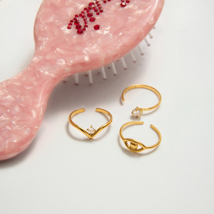 Geometric Wave Evil Eye <b>Open</b> <b>Ring</b> Set 18K Gold Stainless Steel Zircon Prong Setting Unisex Jewelry Gift - Product Image 3