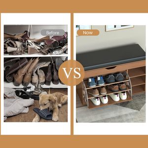 Meuble à chaussures et banc en bois à trois niveaux avec tabouret pour entrée ou salon - Product Image 6