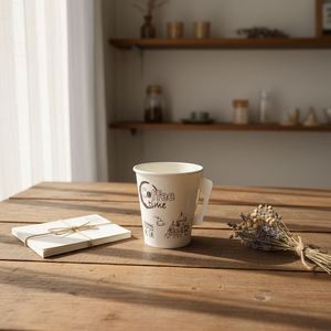 Gobelets en carton à paroi simple de 7 oz avec poignées, personnalisables avec logo, pour café, eau, boissons, pour le bureau, les fêtes, vaisselle jetable - Product Image 1