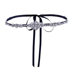 Gran oferta de cinturones de plata para mujer, vestido con lazo, cintura sellada con diamantes de imitación brillantes, cinturón nupcial