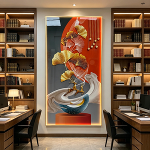 Arte de pared acrílico al por mayor con retroiluminación, marco dorado, marco abstracto, decoración del hogar, pintura tradicional de porcelana de cristal con LED. - Product Image 1