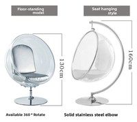 Fauteuil suspendu moderne en acrylique, chaise bulle de luxe transparente pour hôtels, complexes hôteliers et projets commerciaux, siège capsule spatiale