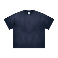 T-shirts 100% coton délavés à l'acide 250GSM bleus avec logo personnalisé, respirants, amples, streetwear, hip hop, pour hommes