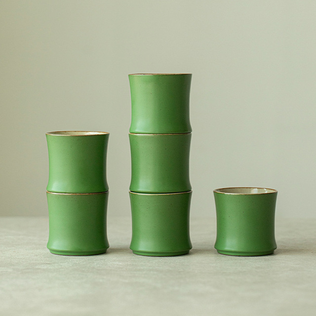 NEWELL Chinese Bamboo Design Ceramic Tea Cup with Green Glaze for High-End Kung Fu Tea Sets