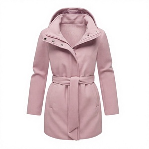 Gabardina Rosa con Capucha para Mujer, Abrigo Largo con Cinturón, Chaqueta de Primavera de Un Solo Pecho - Product Image 3