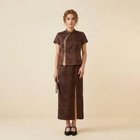 Ensemble haut et robe à manches courtes en soie de mûrier 100% naturelle de haute qualité, teinture naturelle, doux pour la peau, élégant, style classique traditionnel