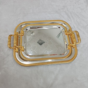 Plateau d'usine Shubin plateau rond en acier inoxydable <span class=keywords><strong>noir</strong></span> 304 de luxe léger personnalisé plateau de service d'hôtel en crin de cheval gris haut de gamme - Product Image 2
