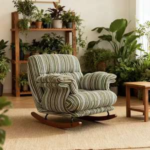 Fauteuil à bascule pour salon, fauteuil inclinable rembourré en tissu rayé, siège individuel pour adulte, chaise de détente confortable - Product Image 4