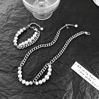 Ensemble de collier de perles tendance, bijoux hip-hop, bracelet chaîne cubaine, collier carré, bijoux en acier inoxydable, vente en gros