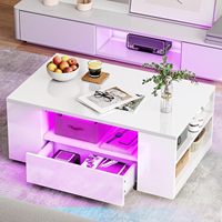 Table basse, salon, éclairage LED 16 couleurs, moderne, table d'appoint blanche avec étagère ouverte et 2 tiroirs extractibles