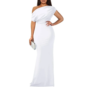 Robe élégante personnalisée pour femme, couleur unie, asymétrique, à une épaule, dos nu, pour soirée et rassemblement, série de marque, vente en gros OEM, usine - Product Image 1