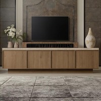 Ensemble de meubles de salon de style américain de luxe, meuble TV en bois massif de chêne, plateau en marbre, console multimédia à 4 portes