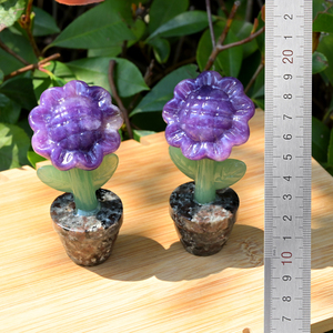 Nuevas Flores de Cristal Talladas a Mano, Piedras Naturales Curativas, Artesanías de Girasoles en Maceta para Decoración - Product Image 2