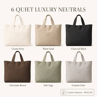 Sac fourre-tout en toile de coton surdimensionné Urban Essential - Design minimaliste de luxe discret, grande taille, poignée en corde, fermeture éclair, embossé